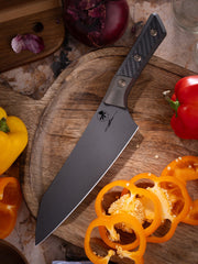 Microtech Chef Kitchen Knife DLC Standard Bronze Titanium Bolster Carbon Fiber Signature Series G10 / CARBON FIBER / ULTEM (8.0" Bohler M390MK stainless) [3000B-1DLCCFS] - product view 2