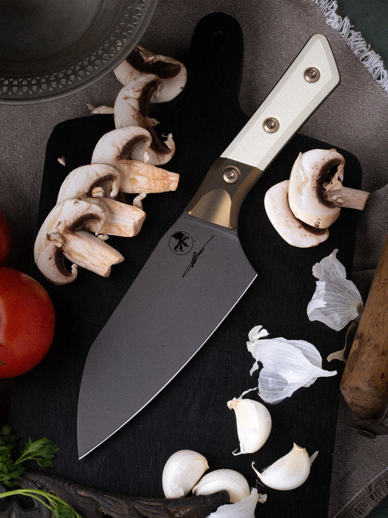 Microtech 6" SANTOKU DLC STANDARD IVORY W/ TITANIUM BOLSTER Kitchen Knife [3200B-1DLCIVS] - product view 1
