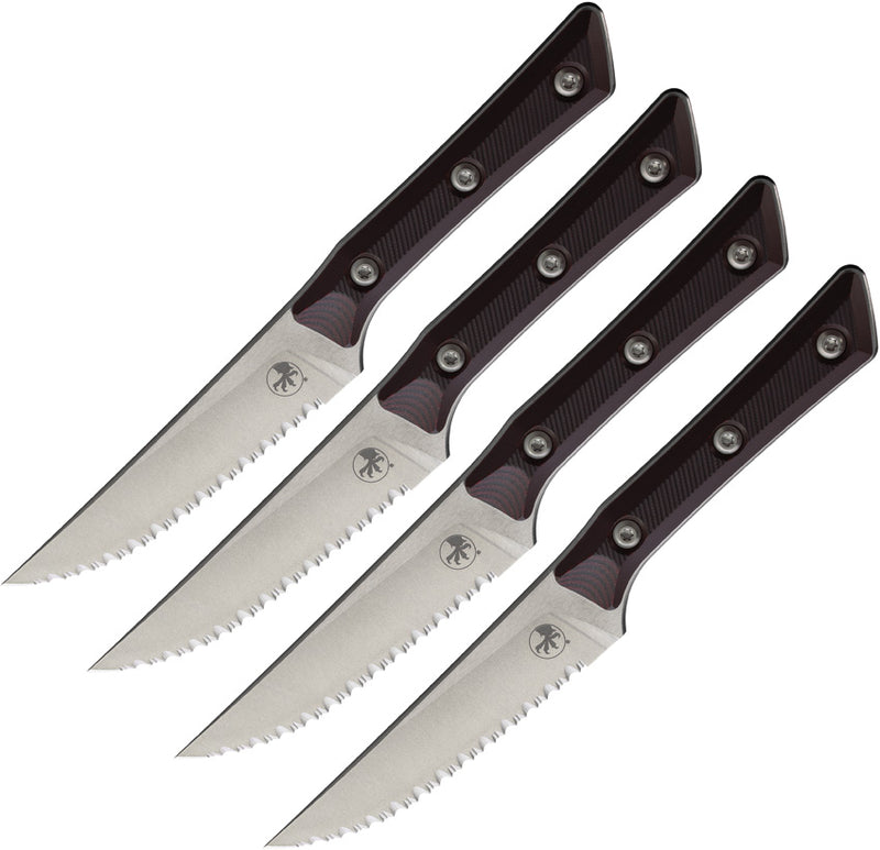 Microtech Steak Knife Set (4) Stonewash Full Serrate Black Cherry G-10 Kitchen Knife [3600-12SETBC] - product view 1