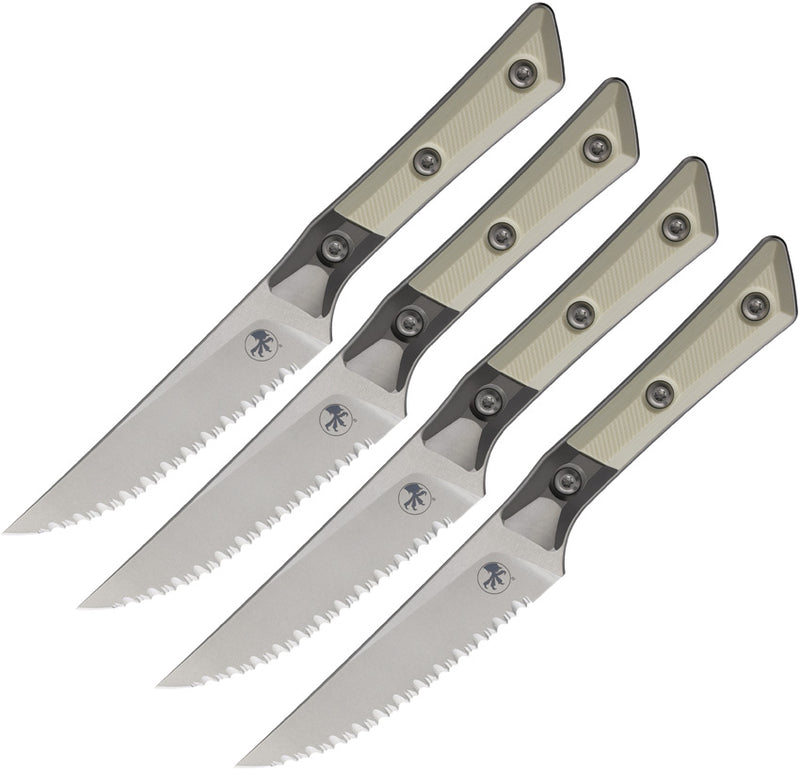 Microtech Steak Knife Set (4) Stonewash Full Serrate Titanium Bolster Ivory G-10 Kitchen Knife [3600B-12SETIV] - product view 1