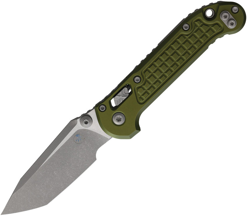 Microtech L.U.D.T. RAM-LOK T/E APOCALYPTIC FRAG PATTERN OD GREEN Green Aluminum (3.50" Bohler M390MK stainless) Folding Knife [1136RL-10APFROD] - product view 1