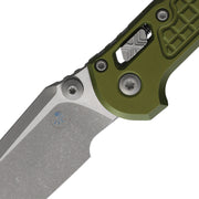 Microtech L.U.D.T. RAM-LOK T/E APOCALYPTIC FRAG PATTERN OD GREEN Green Aluminum (3.50" Bohler M390MK stainless) Folding Knife [1136RL-10APFROD] - product view 2
