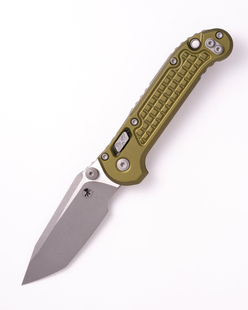 Microtech L.U.D.T. RAM-LOK T/E APOCALYPTIC FRAG PATTERN OD GREEN Green Aluminum (3.50" Bohler M390MK stainless) Folding Knife [1136RL-10APFROD] - product view 3