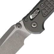 Microtech L.U.D.T RAM-LOK S/E APOCALYPTIC FRAG PATTERN ALUMINIUM NATURAL CLEAR Gray Aluminum (3.50" Bohler M390MK stainless) Folding Knife [1135RL-10APFRNC] - product view 2
