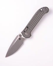 Microtech L.U.D.T RAM-LOK S/E APOCALYPTIC FRAG PATTERN ALUMINIUM NATURAL CLEAR Gray Aluminum (3.50" Bohler M390MK stainless) Folding Knife [1135RL-10APFRNC] - product view 3