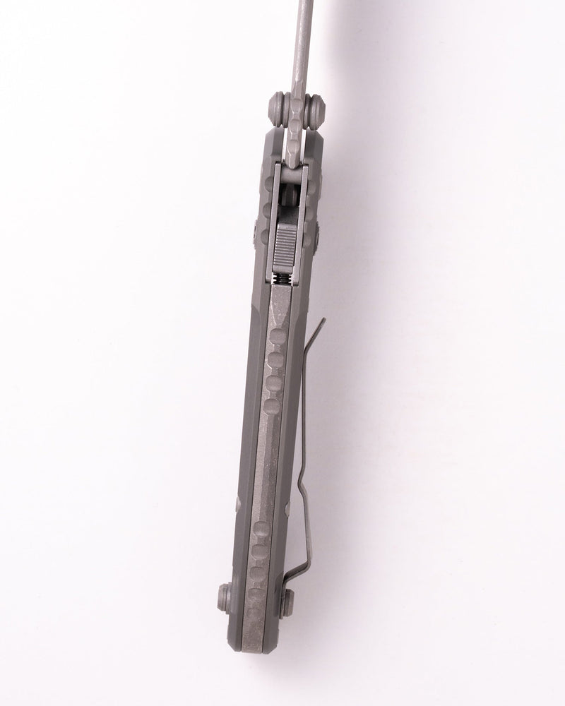 Microtech L.U.D.T RAM-LOK S/E APOCALYPTIC FRAG PATTERN ALUMINIUM NATURAL CLEAR Gray Aluminum (3.50" Bohler M390MK stainless) Folding Knife [1135RL-10APFRNC] - product view 5