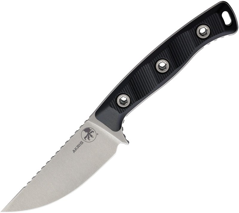 Microtech Akris Stonewash Standard G-10 Black with Dark Chocolate Leather Sheath Fixed Blade Knife [95-10BK-1] - product view 1