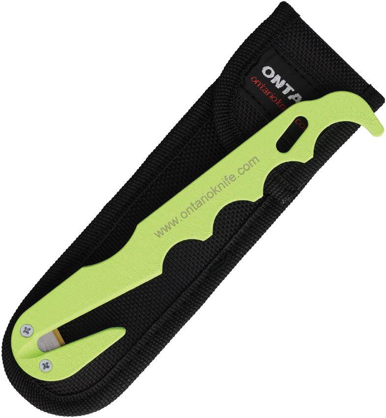 Ontario Economy Strap Cutter Bright Green Aluminum with Sheath [1420] - product view 1