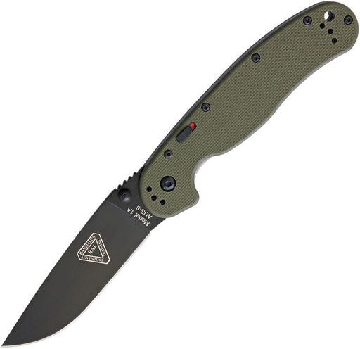 Ontario RAT IA 8871OD folding knife with OD green G10 handle and black AUS-8 blade