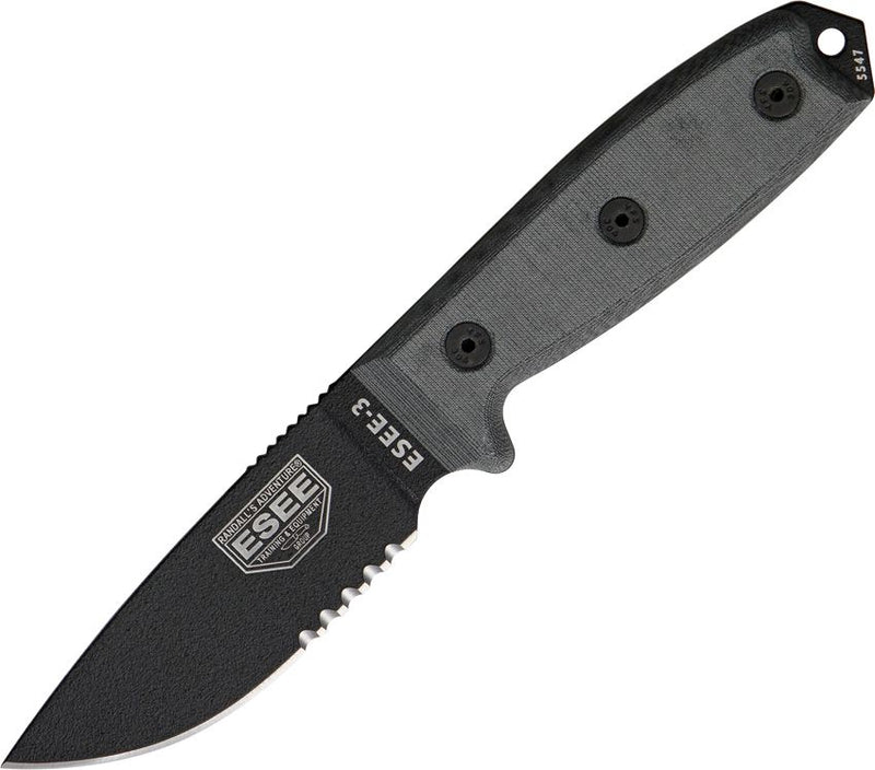 ESEE Model 3 Part Serrated Fixed Blade Knife [ESEE-3SM-B]