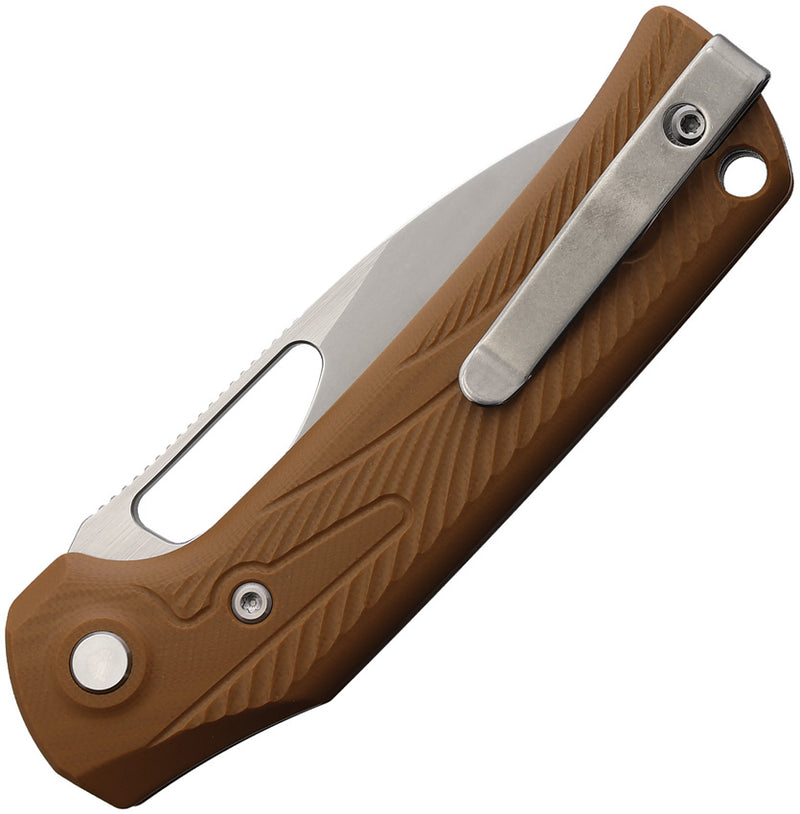 Reate PL-XE Pivot Lock Tan G10 Stonewash Folding Knife — Nitro V / Brown [REA171] — product view 2