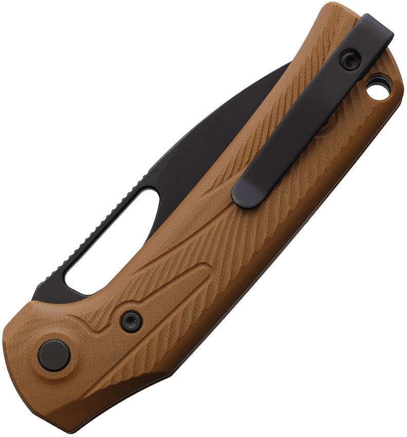 Reate PL-XE Pivot Lock Tan G10 PVD Folding Knife — Nitro V / Brown [REA172] — product view 2