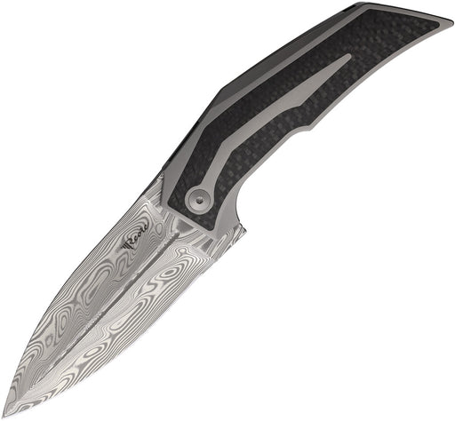Reate T4000 Frame Lock Dama CF Folding Knife — Damascus / Gray [REA246] — product view 1