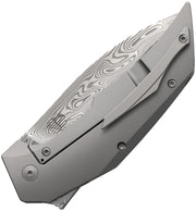 Reate T4000 Frame Lock Dama CF Folding Knife — Damascus / Gray [REA246] — product view 2