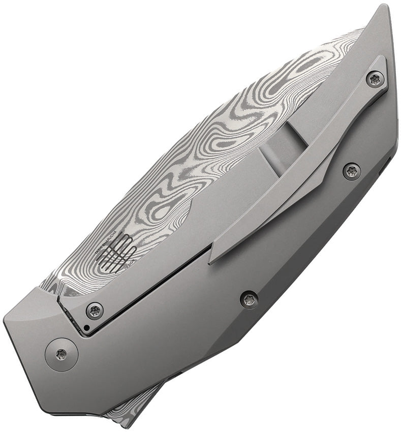 Reate T4000 Frame Lock Dama CF Folding Knife — Damascus / Gray [REA246] — product view 2
