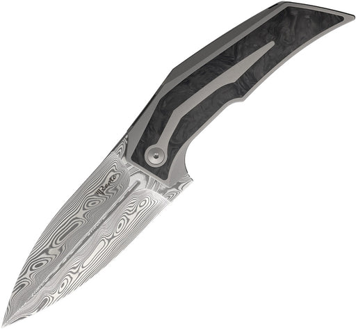 Reate T4000 Frame Lock Dama CF Folding Knife — Damascus / Gray [REA247] — product view 1