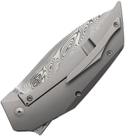 Reate T4000 Frame Lock Dama CF Folding Knife — Damascus / Gray [REA247] — product view 2