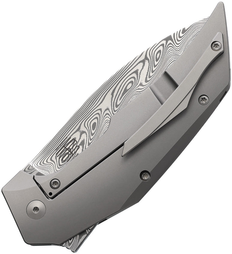Reate T4000 Frame Lock Dama CF Folding Knife — Damascus / Gray [REA247] — product view 2