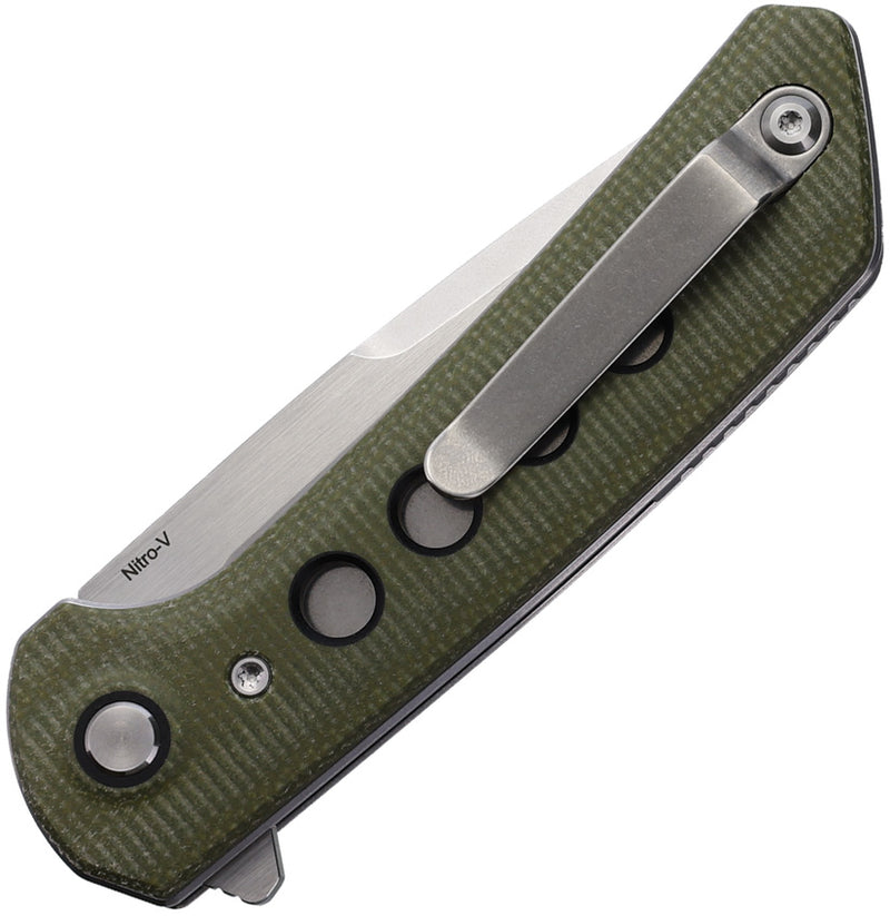 Reate PL-XF Pivot Lock Green Micarta Stonewash Folding Knife — Nitro V [REAPLXF3] — product view 2