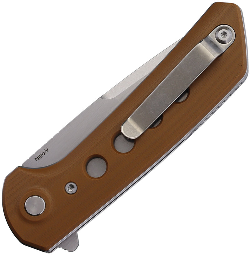 Reate PL-XF Pivot Lock Tan G10 Stonewash Folding Knife — Nitro V / Brown [REAPLXF9] — product view 2
