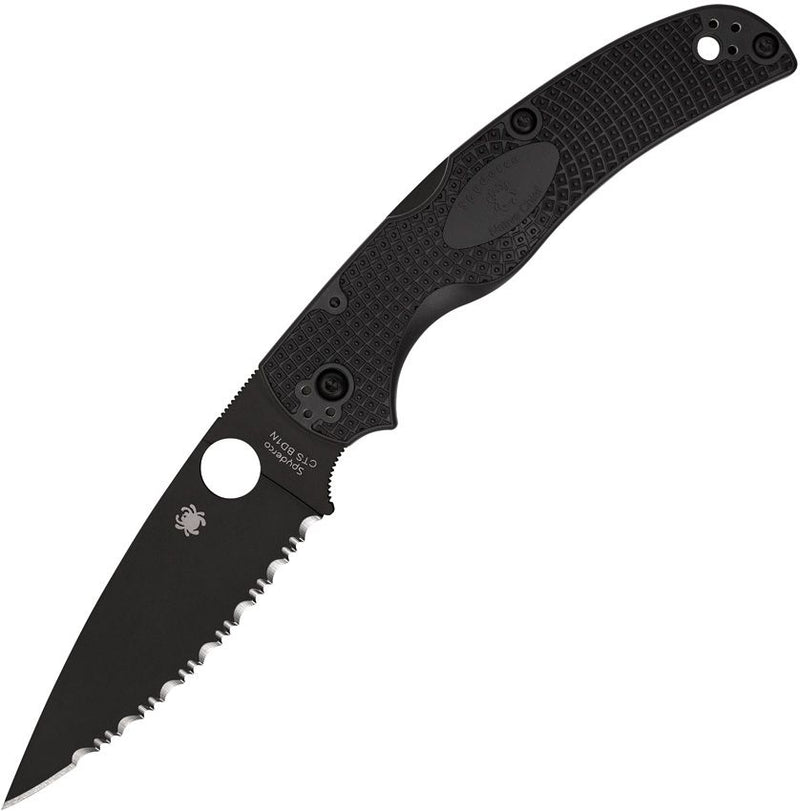 Spyderco Native Chief Lockback Serr (Black) (4" Black) [C244SBBK]