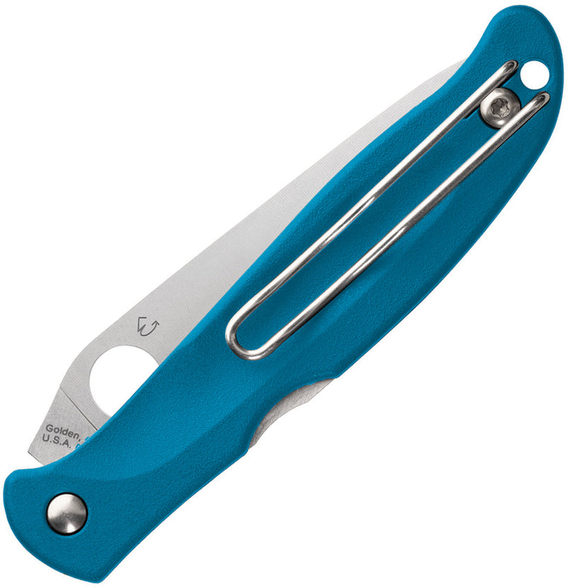 Spyderco Charisma Blue FRN (2.98" PlainEdge CTS BD1N) Folding Knife [C259PBL] - closed view and pocket clip