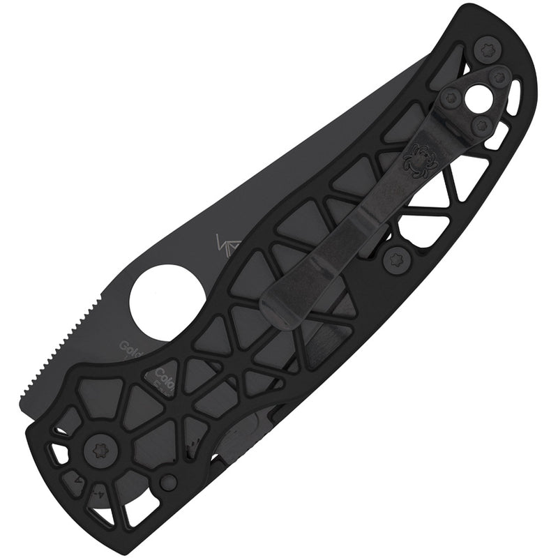 Spyderco Edgerati Black Aluminum (3.57" Black DLC S30V) Folding Knife [C266BKALBKP] - closed view and pocket clip