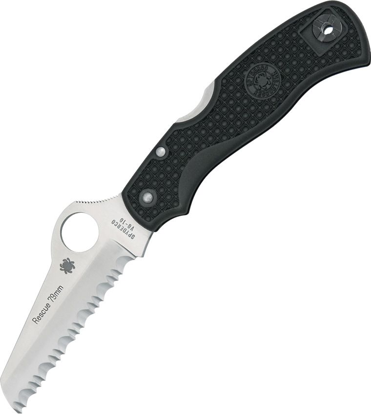Spyderco Rescue Lockback 79mm Black (Black) (3" Satin) [C45SBK]