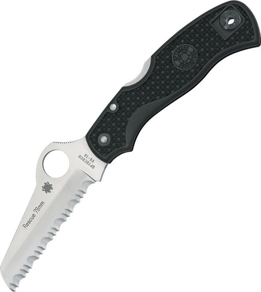 Spyderco Rescue Lockback 79mm Black (Black) (3" Satin) [C45SBK]