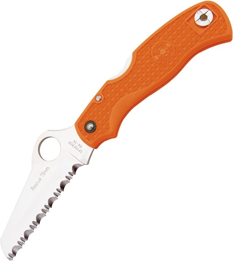 Spyderco Rescue Lockback 79mm Orange (Orange) (3" Satin) [C45SOR]