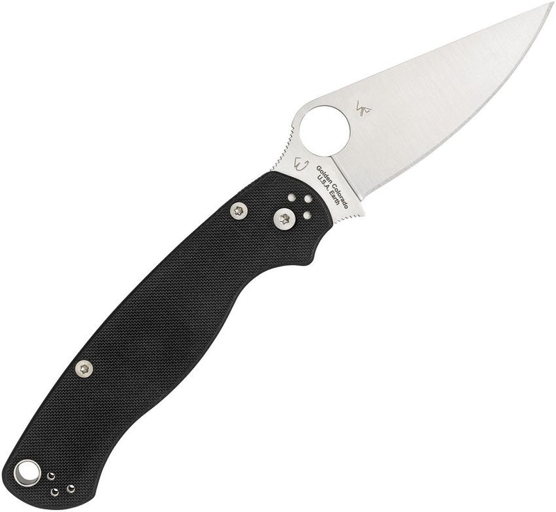 Spyderco Para Military 2 Black G10 Left (Black) (3.5" Satin) [C81GPLE2]