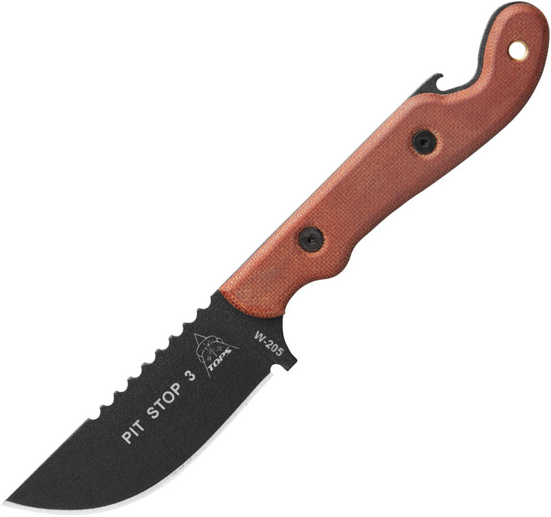 TOPS Pit Stop 3 Brown Micarta (3.00" Traction coated 1095HC steel) Fixed Blade Knife [PSK-01] - product view 1