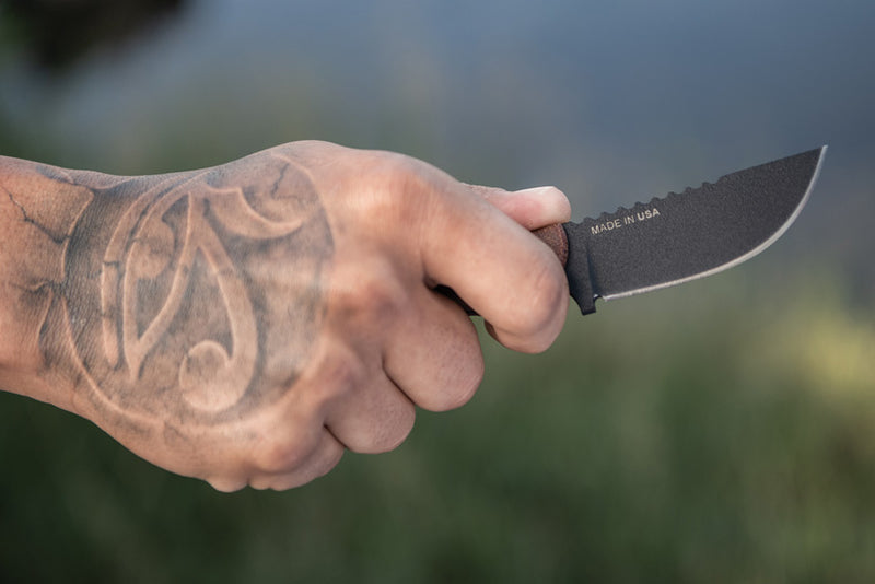 TOPS Pit Stop 3 Brown Micarta (3.00" Traction coated 1095HC steel) Fixed Blade Knife [PSK-01] - product view 5