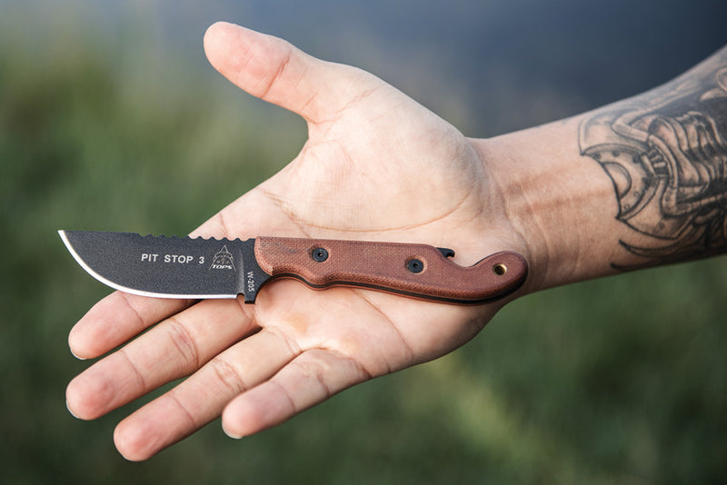 TOPS Pit Stop 3 Brown Micarta (3.00" Traction coated 1095HC steel) Fixed Blade Knife [PSK-01] - product view 6