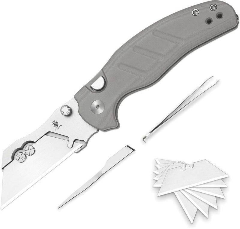 Kizer C01C Uti 1 Button Lock Gray Folding Knife [V3488.29JSA1]