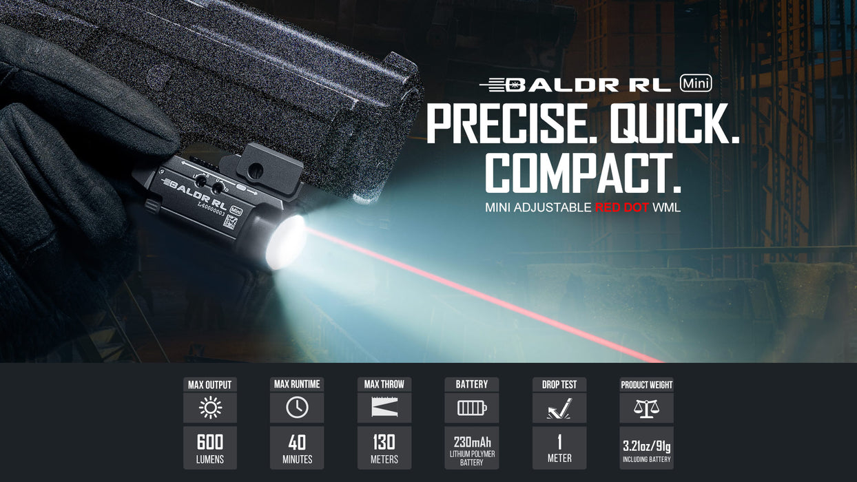 Olight Baldr RL Mini Tactical Light & Red Laser (BALDRRLMINIBK)