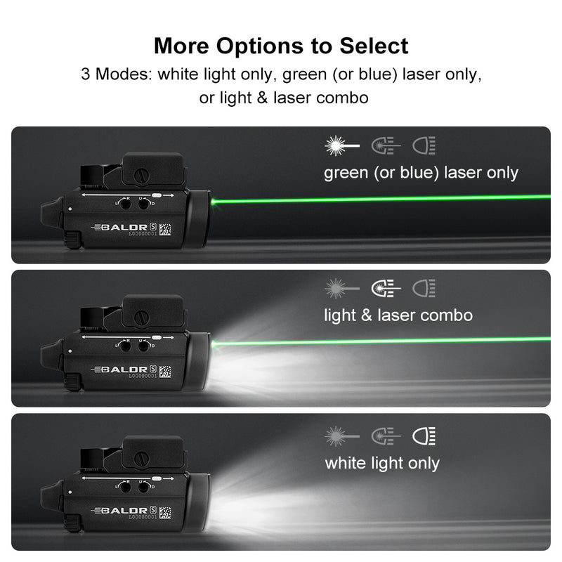 Olight Baldr S Rail Black with Green laser Mounted Light 800 Lumens (BALDRSBK)
