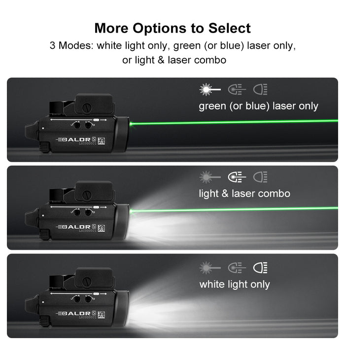 Olight Baldr S Rail Black with Green laser Mounted Light 800 Lumens (BALDRSBK)