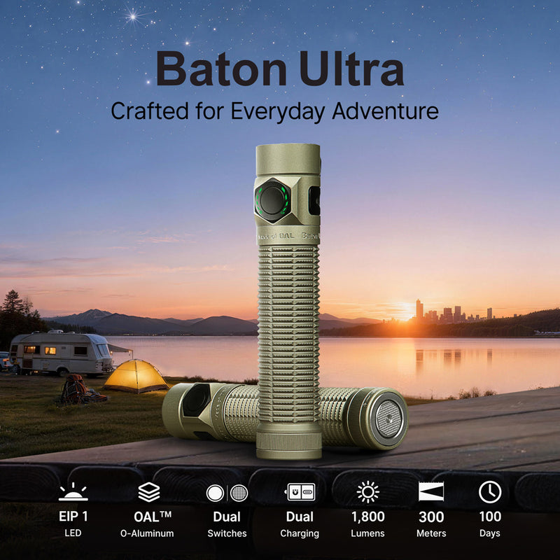 Olight Baton Ultra Olive Green: Dual Switch High Lumen Compact EDC Flashlight