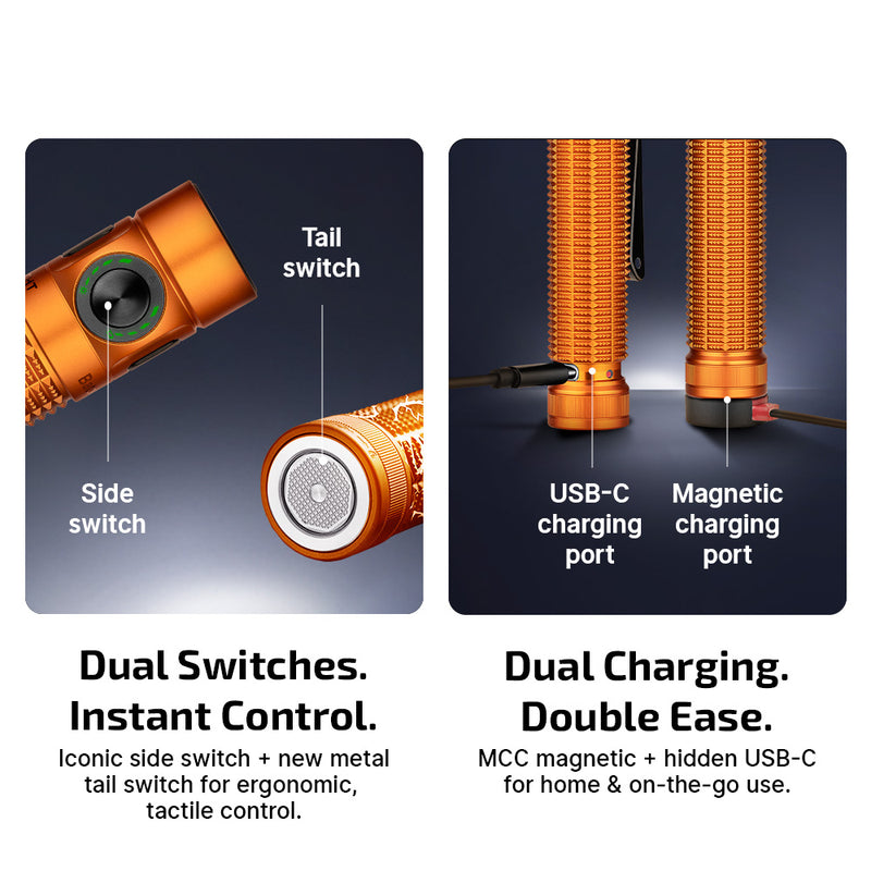 Olight Baton 4 Pro Orange CW EDC Flashlight - 1600 Lumens USB-C