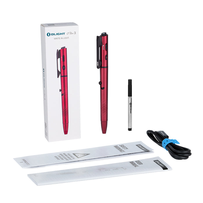 Olight O'Pen 3 Multifunctional Pen Light with 120 Lumens & Green Laser Wine Red