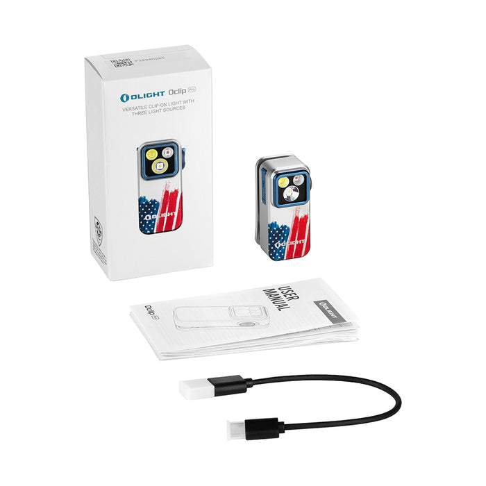 Olight Oclip Pro Clip on Flashlight with Floodlight Spotlight and Red Light Oclip Pro Stars & Stripes Edition