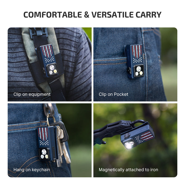Oclip Ultra Stars & Stripes Edition Clip-On EDC Light with Flood, Spot, and UV Modes
