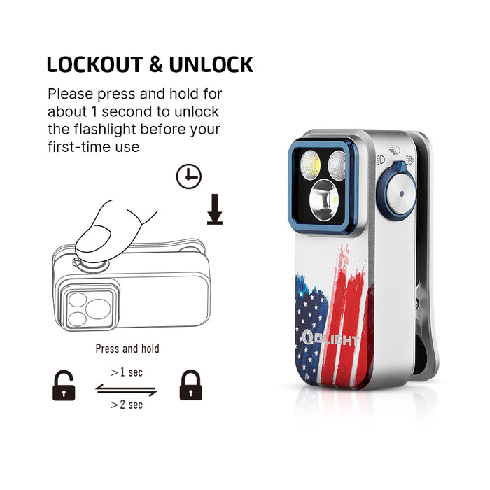 Olight Oclip Pro Clip on Flashlight with Floodlight Spotlight and Red Light Oclip Pro Stars & Stripes Edition