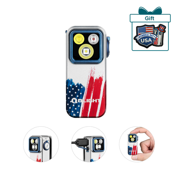 Olight Oclip Pro Clip on Flashlight with Floodlight Spotlight and Red Light Oclip Pro Stars & Stripes Edition
