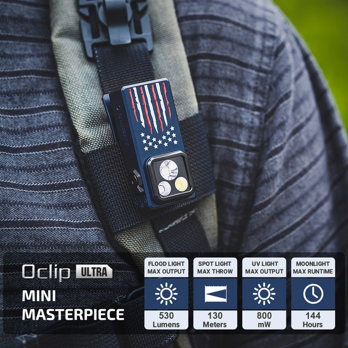 Oclip Ultra Stars & Stripes Edition Clip-On EDC Light with Flood, Spot, and UV Modes