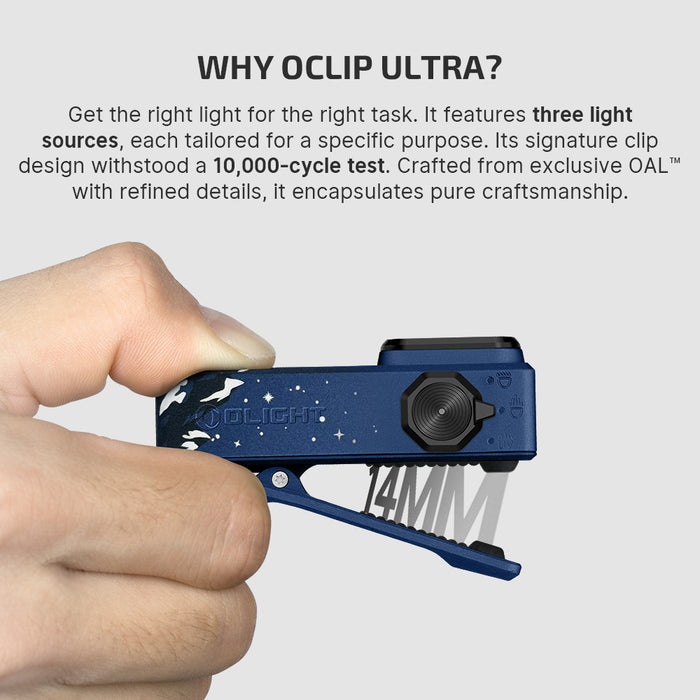 Oclip Ultra Snowy Summit Clip-On EDC  Light with Flood, Spot, and UV Modes