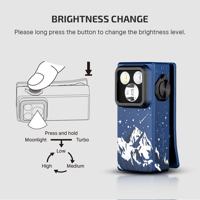 Oclip Ultra Snowy Summit Clip-On EDC  Light with Flood, Spot, and UV Modes