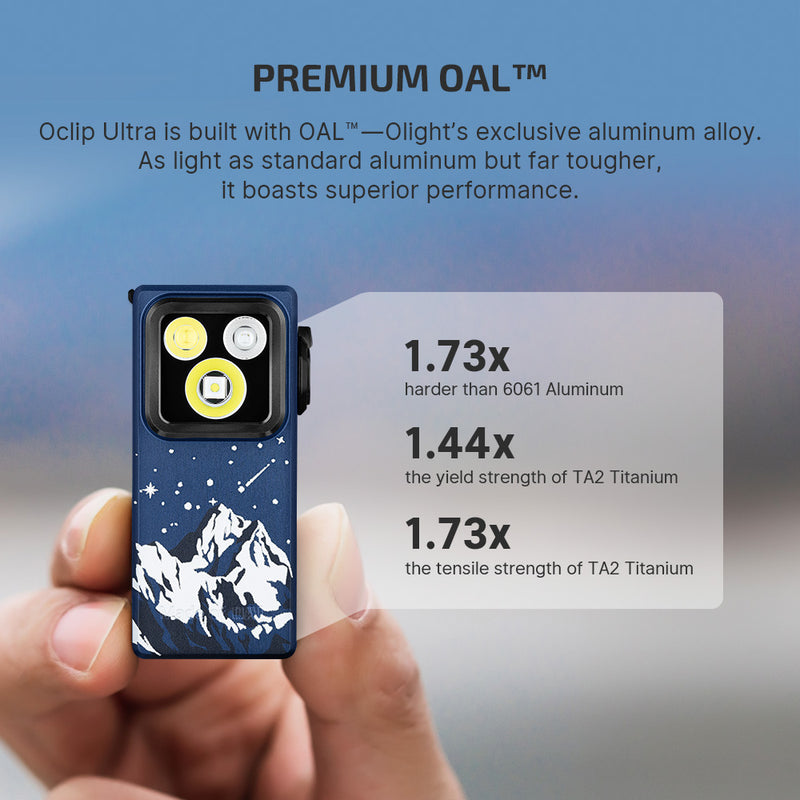 Oclip Ultra Snowy Summit Clip-On EDC  Light with Flood, Spot, and UV Modes