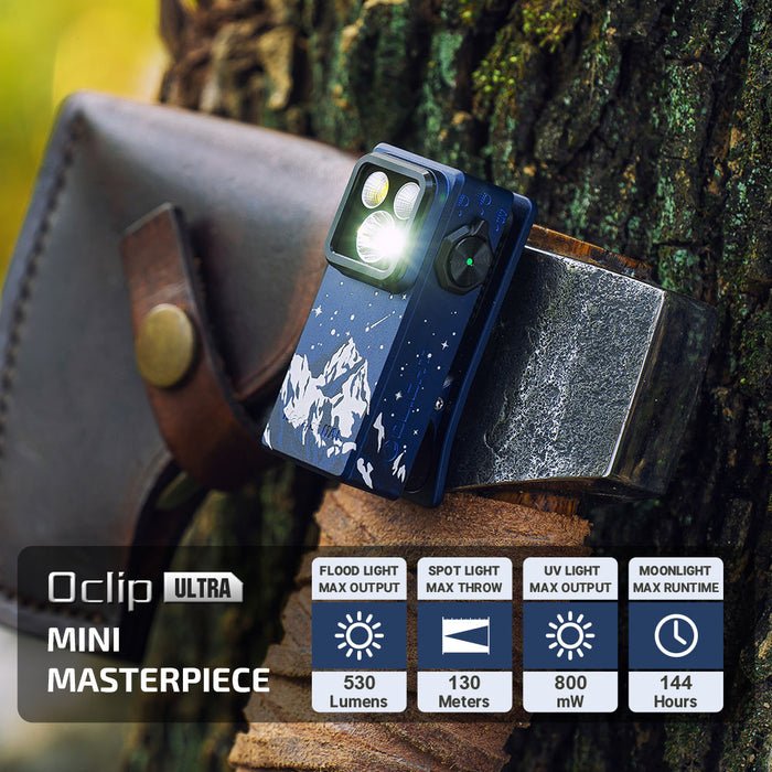 Oclip Ultra Snowy Summit Clip-On EDC  Light with Flood, Spot, and UV Modes